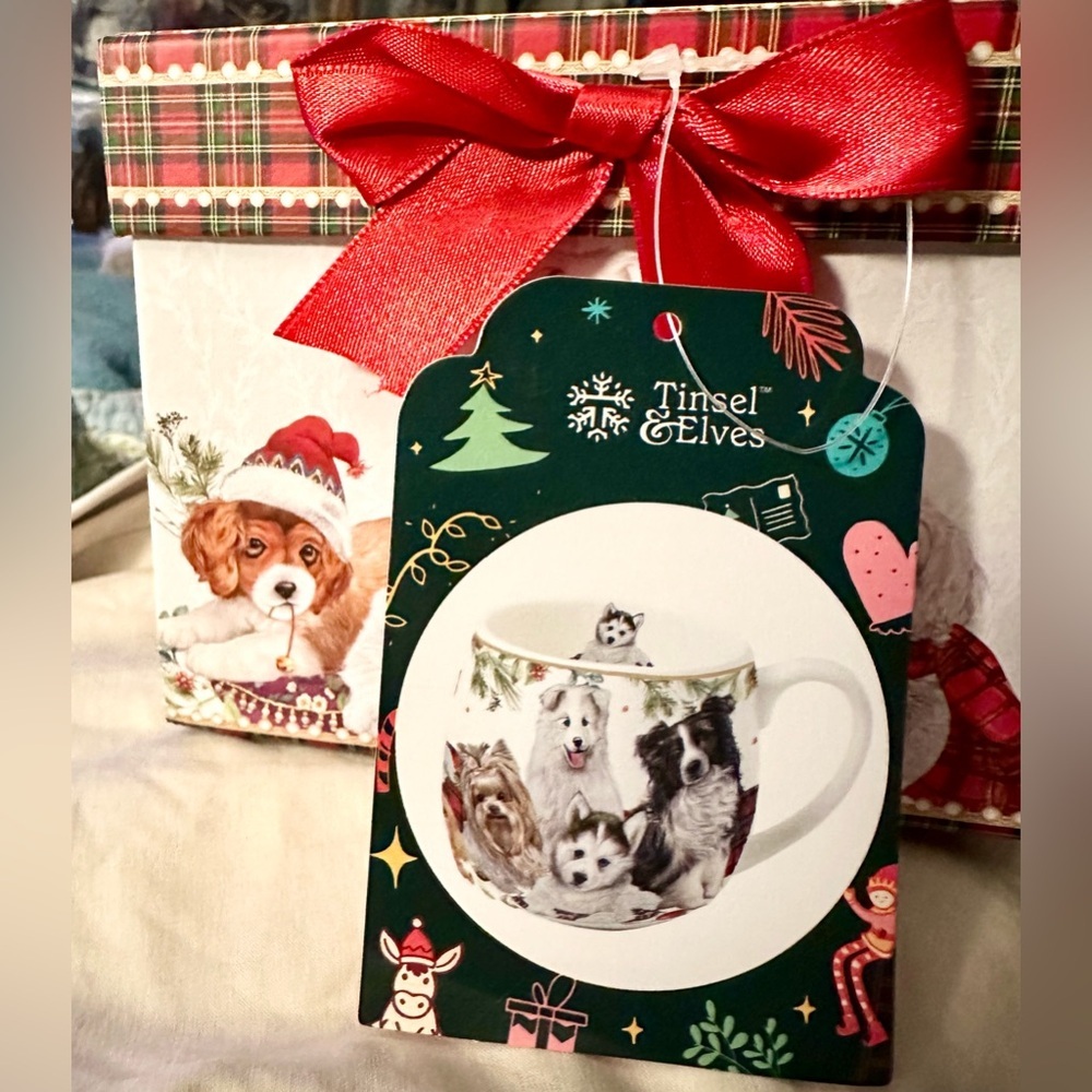 Tinsel & Elves Mug Christmas Coffee Tea Dogs Puppies Husky Yorkie New w/ Box 🐾🎄 - Picture 15 of 16